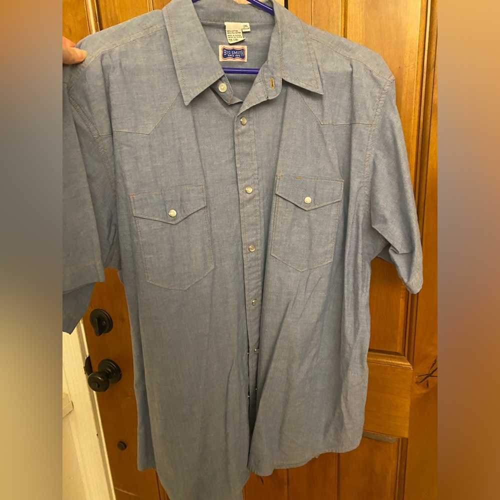 Big Smith 2X SS Light Denim Color Button Down with Pearl Snap